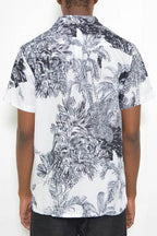 Men's White Black Print Button Down Shirt - VacationGrabs