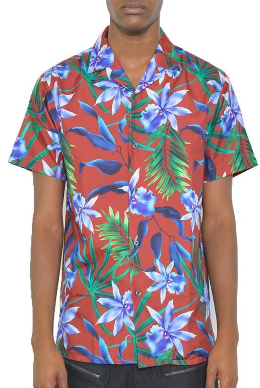Men's Shirts Men's Tropical Red Button Down Shirt Print