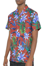 Men's Tropical Red Button Down Shirt Print - VacationGrabs