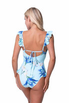 Women's Swimwear - 1PC Blue Floral Ruffle One Piece Swimwear