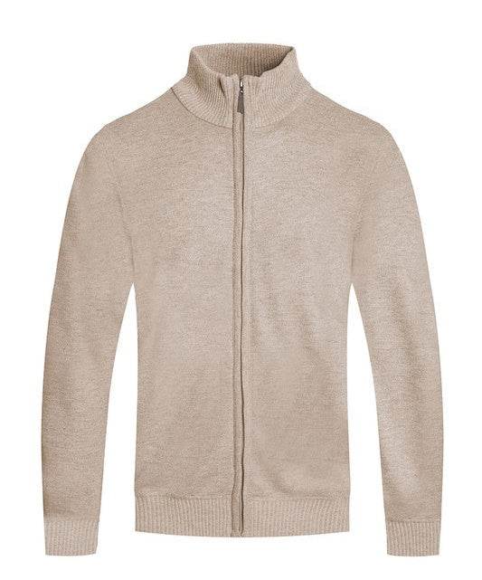 Mens High Neck Solid Full Zip Sweaters - VacationGrabs