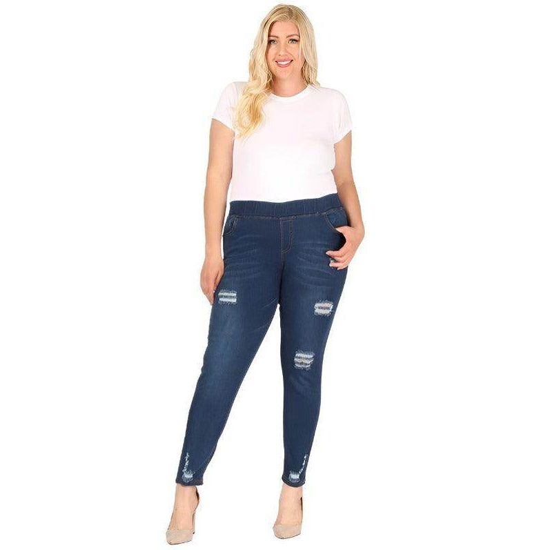 Plus Size High Waist Distressed Jeggings Pants - VacationGrabs