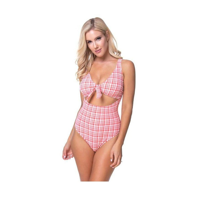 Plaid Cutout One Piece Swimsuit - VacationGrabs