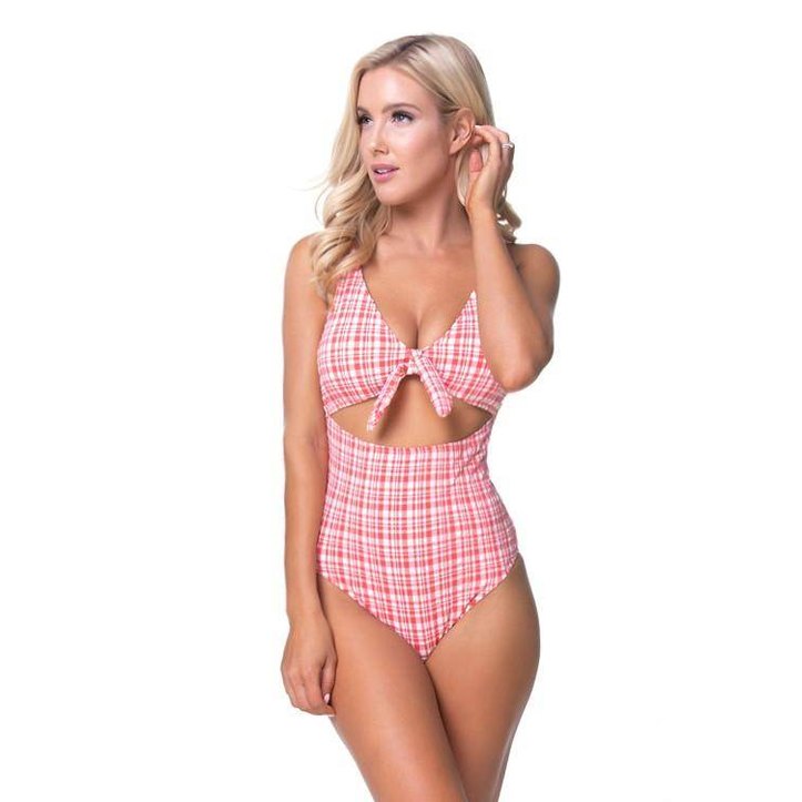 Plaid Cutout One Piece Swimsuit - VacationGrabs