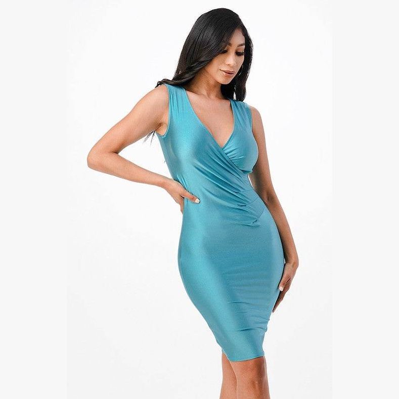 Overlap Tricot Tanya Dress with Side Pleats - VacationGrabs