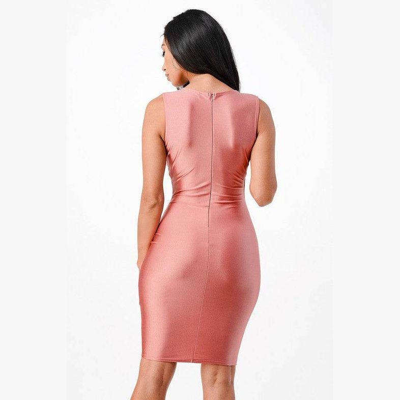 Overlap Tricot Tanya Dress with Side Pleats - VacationGrabs