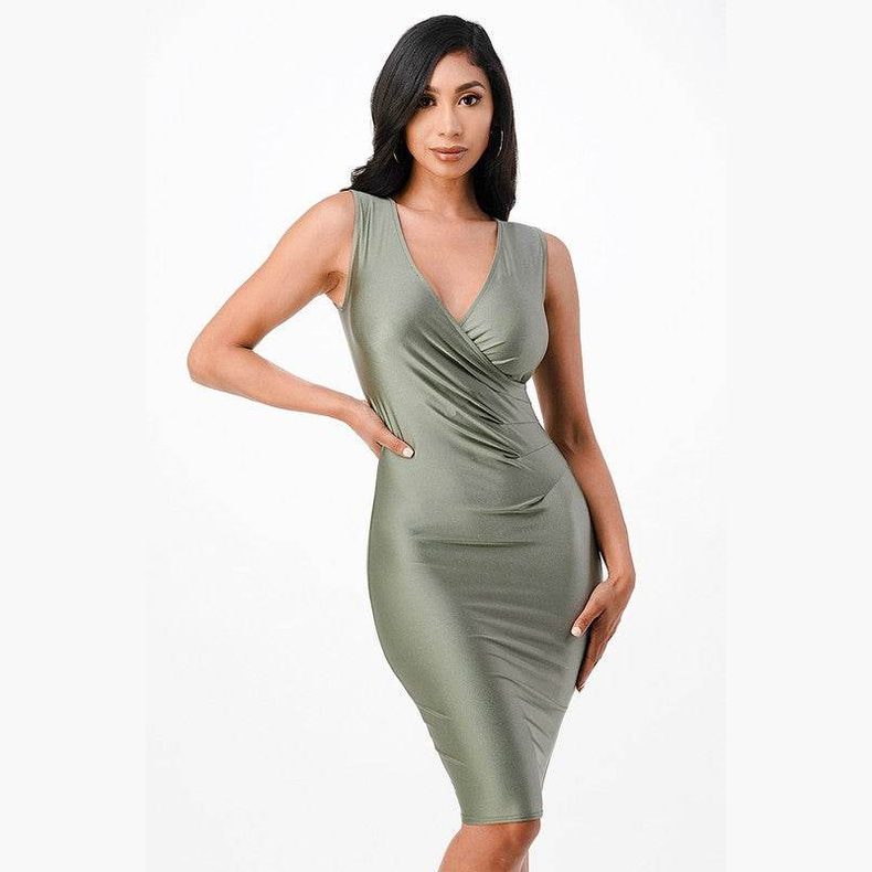 Overlap Tricot Tanya Dress with Side Pleats - VacationGrabs