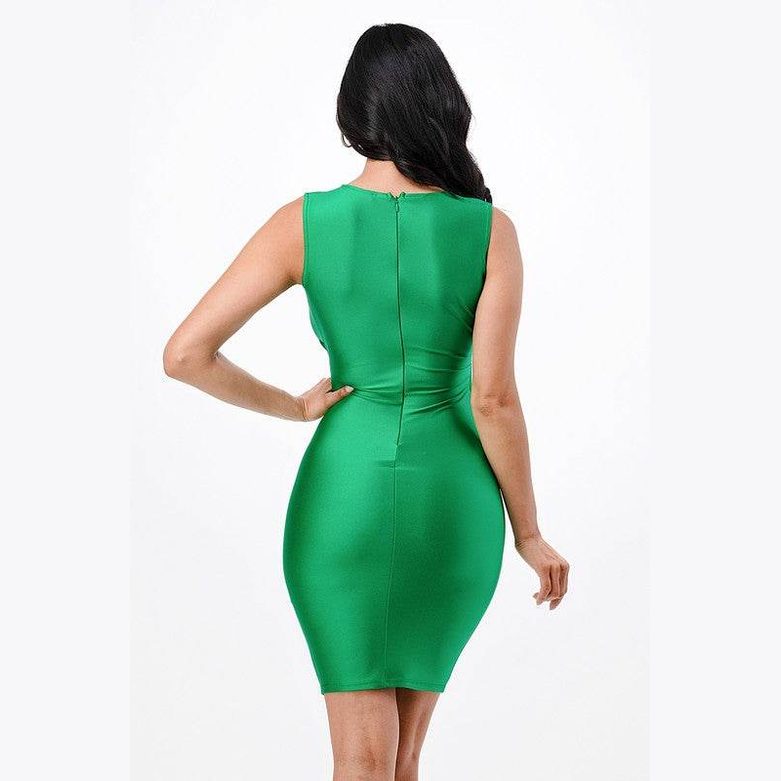 Overlap Tricot Tanya Dress with Side Pleats - VacationGrabs