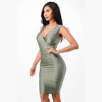 Overlap Tricot Tanya Dress with Side Pleats - VacationGrabs