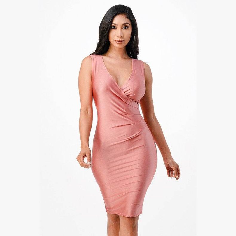 Overlap Tricot Tanya Dress with Side Pleats - VacationGrabs