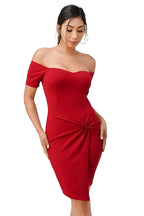 Off the Shoulder Front Twist Bodycon Dress - VacationGrabs
