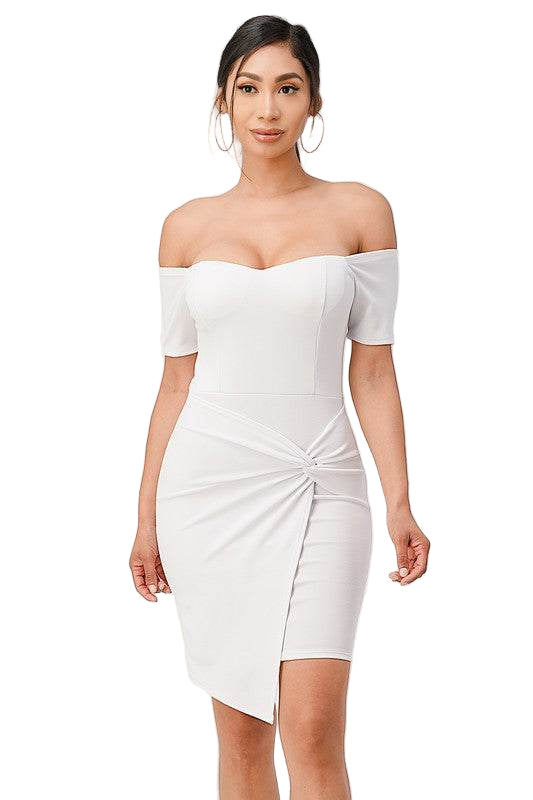 Off the Shoulder Front Twist Bodycon Dress - VacationGrabs