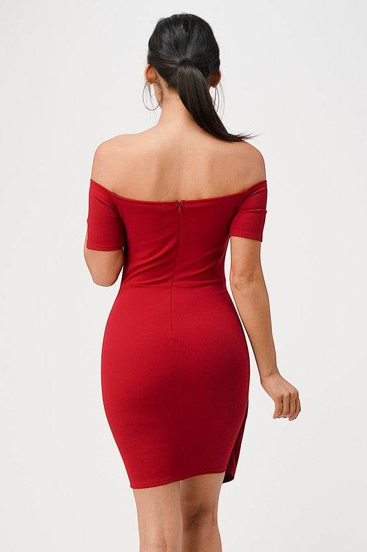 Off the Shoulder Front Twist Bodycon Dress - VacationGrabs