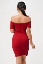 Off the Shoulder Front Twist Bodycon Dress - VacationGrabs
