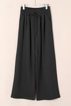 Solid Tied High-Waist Pleated Sweatpants