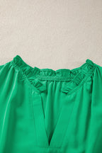 Solid V-Neck Short Puff Sleeve Tiered Maxi Dress