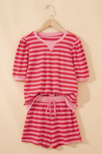 Stripe Puff Sleeve T-Shirt & Drawstring Shorts Set