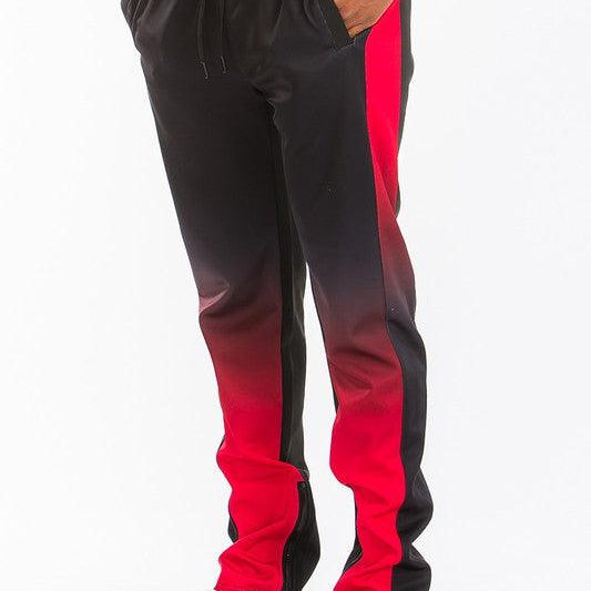 Men's 2PC Track Sets Black Red Full Zip Ombre Track Suit