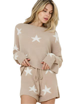 Women's Outfits & SetsSoft Long Sleeve Star Print Top and Short Set - VacationGrabs