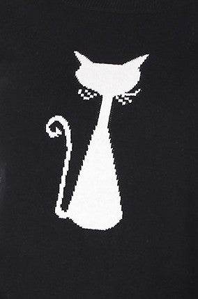 Cat Jacquard Cotton Sweater Top - VacationGrabs