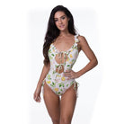 Lemon Print Ruffle Trim One Piece Swimsuit - VacationGrabs