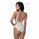Lemon Print Ruffle Trim One Piece Swimsuit - VacationGrabs