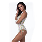 Lemon Print Ruffle Trim One Piece Swimsuit - VacationGrabs