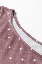 Polka Dot Boat Neck Long Sleeve Ruched T-Shirt