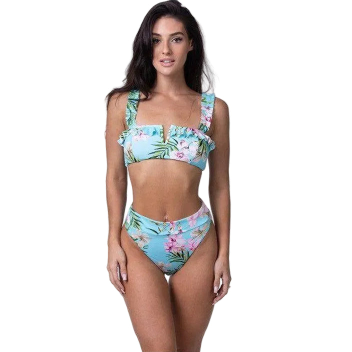 Mint Tropical Floral Bikini Set - VacationGrabs