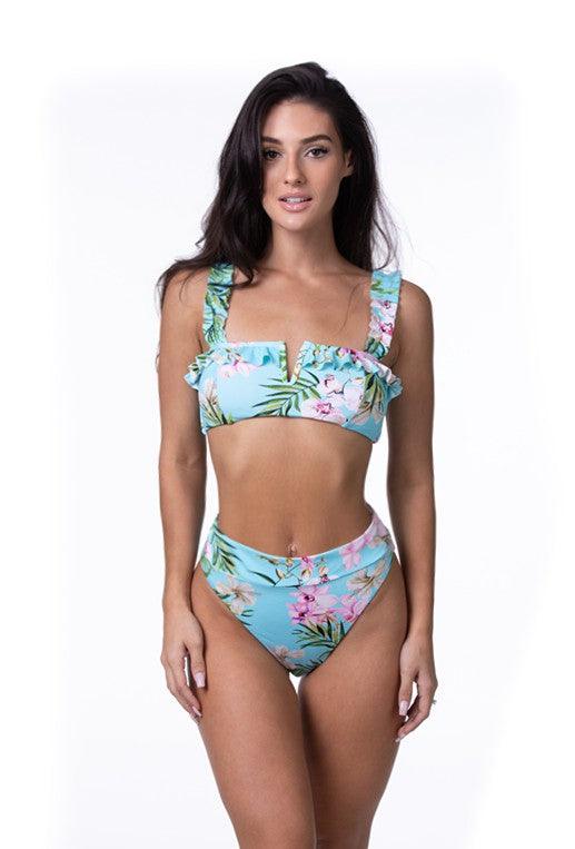 Women's Swimwear - 2PC Mint Tropical Floral Bikini Set