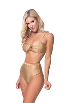 Women's Swimwear - 2PC Gold High Waist Bikini Set
