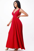 Matte Tricot Deep V Neck A Line Dress - VacationGrabs