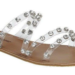 Women's Shoes - Sandals Women's Shoes Clear Rhinestone Studded Flat Sandals
