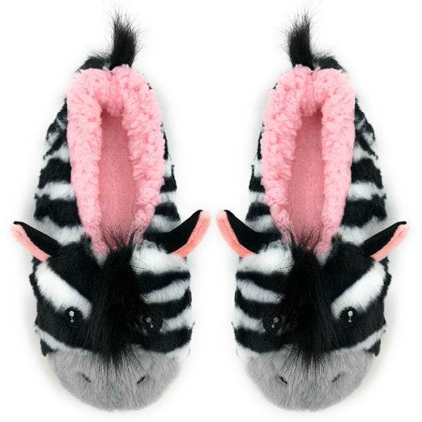 ZZ Zebra - Women's Fluffy Animal House Slippers - VacationGrabs