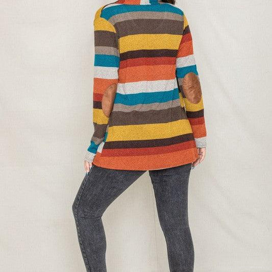 Women's Sweaters - Cardigans Stripe Elbow Patch Cardigan