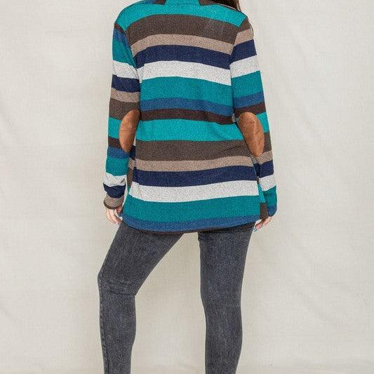 Women's Sweaters - Cardigans Stripe Elbow Patch Cardigan