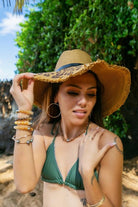 Women's Accessories - Hats Sun Panama Leopard Wide Brim Belted Trendy Hat
