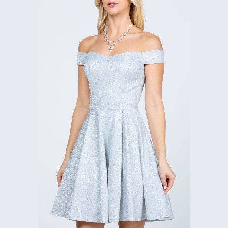 Off The Shoulder Skater Dress Jaquard - VacationGrabs