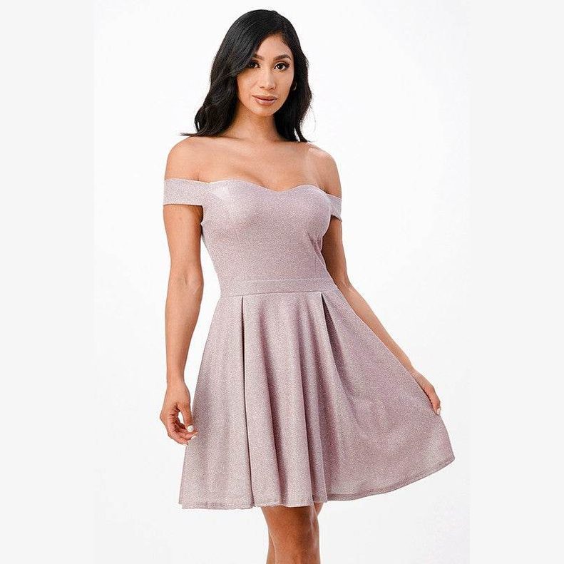 Off The Shoulder Skater Dress Jaquard - VacationGrabs