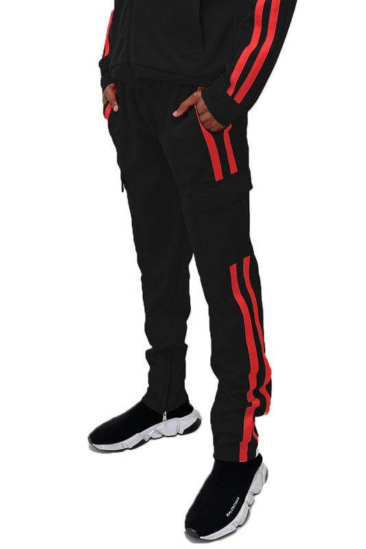 Two Stripe Cargo Pouch Track Pants - VacationGrabs