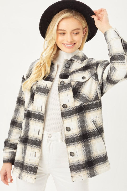 Women's Coats & JacketsPlaid Button Up Jacket with Sherpa Lining - VacationGrabs