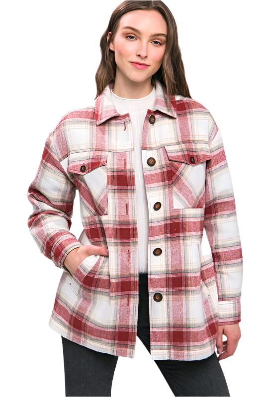 Women's Coats & JacketsPlaid Button Up Jacket with Sherpa Lining - VacationGrabs