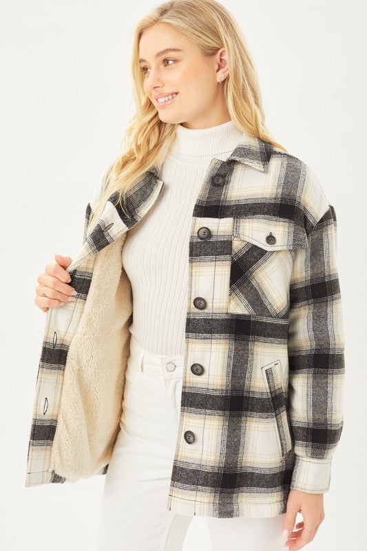 Women's Coats & JacketsPlaid Button Up Jacket with Sherpa Lining - VacationGrabs