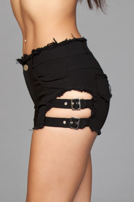 Women's ShortsBuckled Down Denim Shorts in Black, White or Blue - VacationGrabs