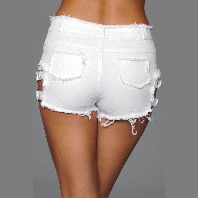 Buckled Down Denim Shorts in Black, White or Blue - VacationGrabs