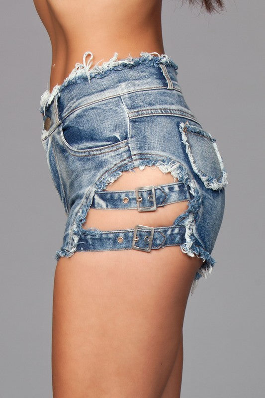 Women's ShortsBuckled Down Denim Shorts in Black, White or Blue - VacationGrabs