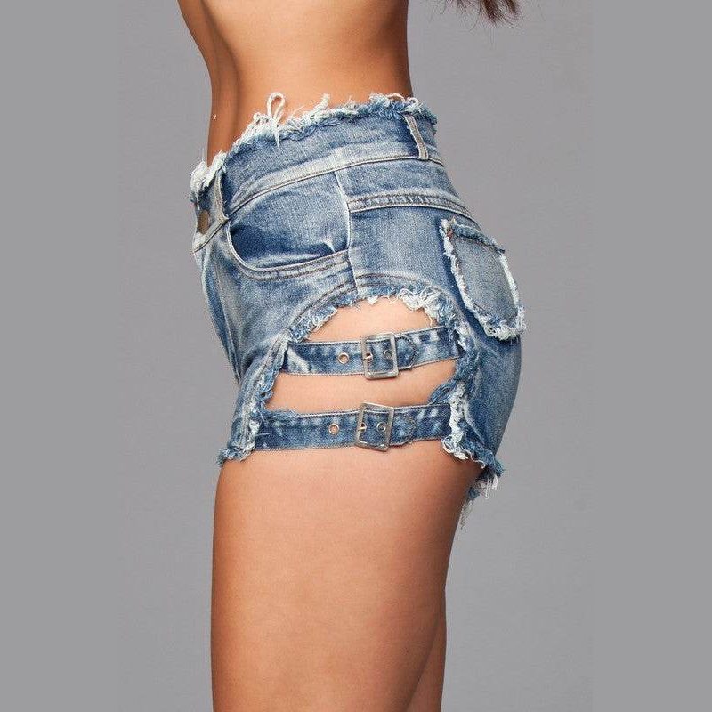 Buckled Down Denim Shorts in Black, White or Blue - VacationGrabs