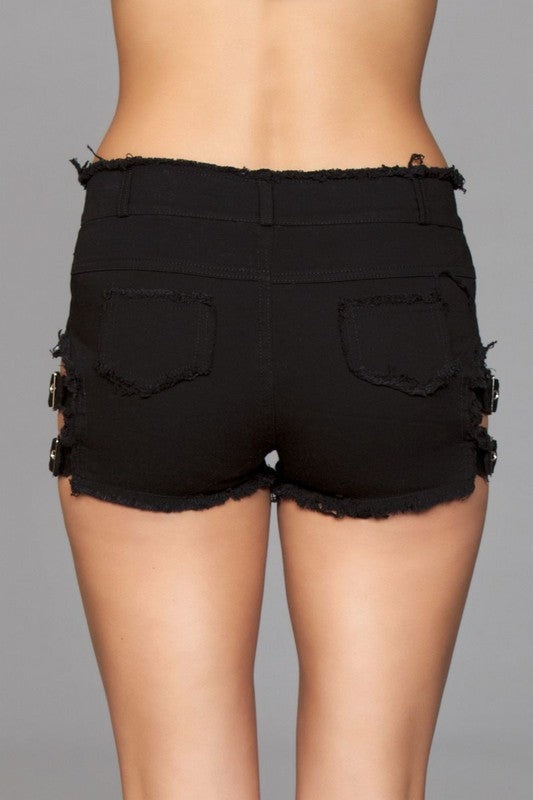 Women's ShortsBuckled Down Denim Shorts in Black, White or Blue - VacationGrabs