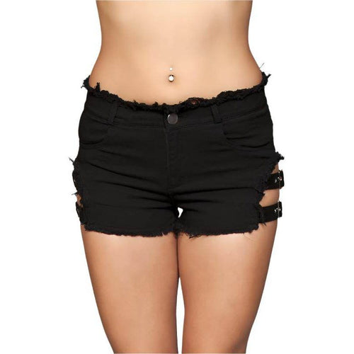 Buckled Down Denim Shorts in Black, White or Blue - VacationGrabs