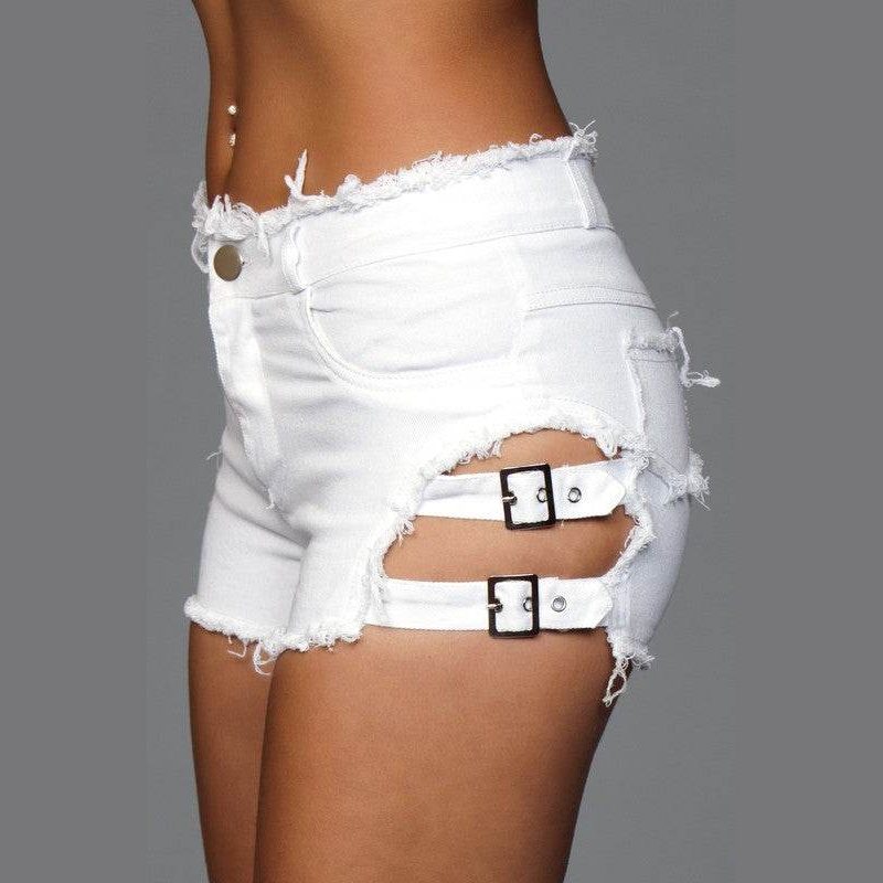 Buckled Down Denim Shorts in Black, White or Blue - VacationGrabs